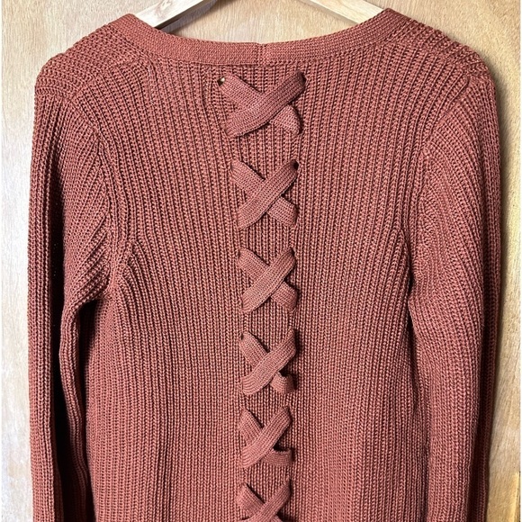 Pinque Design Studios Crochet Open Cardigan Artisan Rust Burnt Orange S NWT - Picture 6 of 6